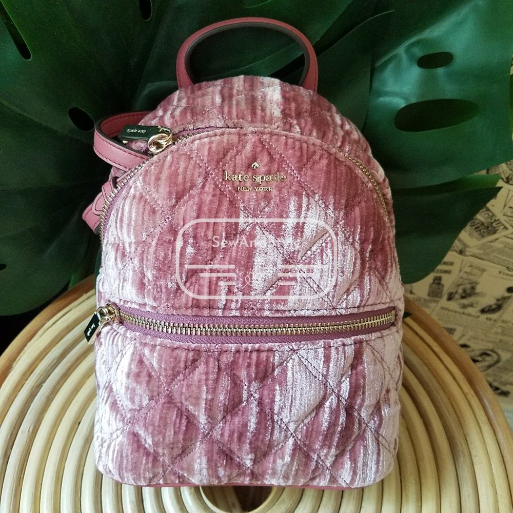 Kate Spade NWT Mini Convertible Velvet Backpack color : pomegranate pink - Picture 3 of 11